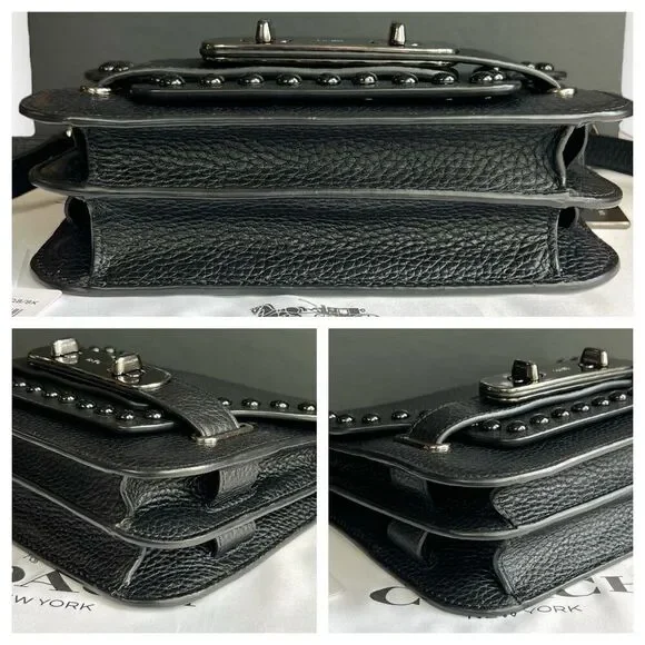🖤🩶Coach Swagger Saddle / Shoulder Bag Black w/ Rivets & Gunmetal Hardware $400 - Picture 9 of 17